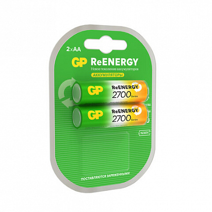 Батарейки аккумуляторные GP ReEnergy Ni-Mh пальчиковые КОМПЛЕКТ 2 шт., АА (HR6), 2600 mAh, 270AAHCRGY, 270AAHCRGY-2CR
