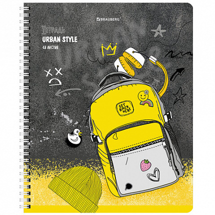 Тетрадь А5 48 л. BRAUBERG, гребень, клетка, обложка картон, "Urban Style" (4 вида в спайке), 404338