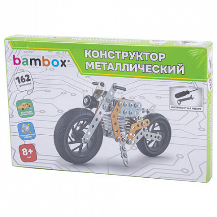 Конструктор металлический "Мотоцикл", с подвижными деталями, 162 элемента, BAMBOX (БАМБОКС), 666364