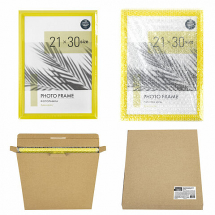 Рамка 21х30 см небьющаяся, багет 17,5 мм, пластик, BRAUBERG "Colorful", желтая, 391246