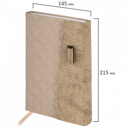 Ежедневник недатированный А5 145х215 мм, BRAUBERG "Stitch", под кожу, магнит, 160 л., бежевый, 116590