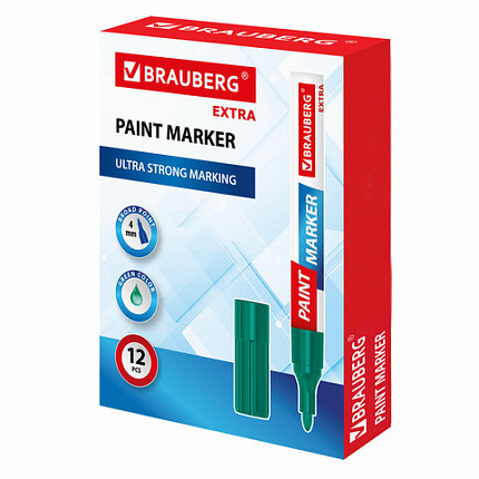 Маркер-краска лаковый EXTRA (paint marker) 4 мм, ЗЕЛЕНЫЙ, УСИЛЕННАЯ НИТРО-ОСНОВА, BRAUBERG, 151985