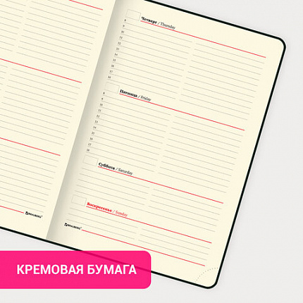 Еженедельник недатированный А5 145х215 мм BRAUBERG "Status", под кожу, 64 л., черный, 113370