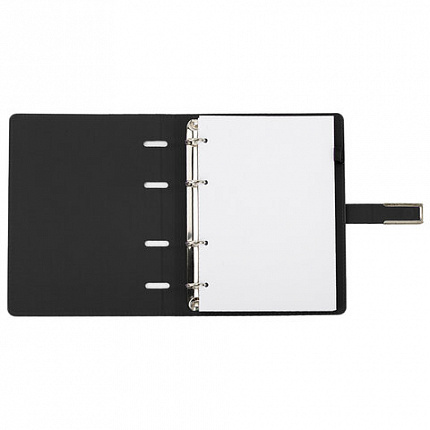 Тетрадь на кольцах А5, 180х220 мм, 120 л., под кожу soft-touch, застежка, BRAUBERG SHADE, черный, 405246