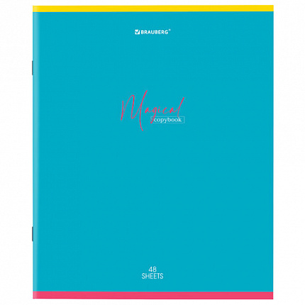 Тетрадь А5 48 л. BRAUBERG скоба, линия, обложка картон, "Magical Colors" (микс в спайке), 404385