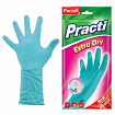 Перчатки МНОГОРАЗОВЫЕ резиновые PACLAN "Extra Dry", хлопчатобумажное напыление, 100% флок, размер 8,5-9, L (большой) синие, вес 54 г, 7350, 407351