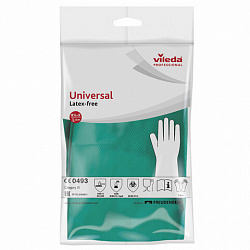 Перчатки VILEDA нитриловые МНОГОРАЗОВЫЕ универсальные, антиаллергенные, размер L (большой), зеленые, 174383