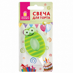 Свеча-цифра для торта "0" "С глазками", 6 см, ЗОЛОТАЯ СКАЗКА, с держателем, в блистере, 591403