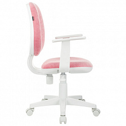 Кресло детское BRABIX "Fancy MG-201W", с подлокотниками, пластик белый, ткань вельветовая, розовое, 533009