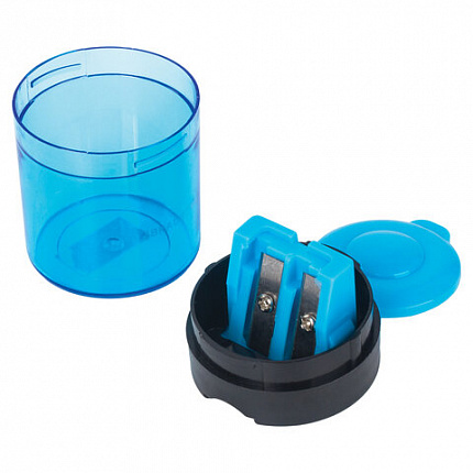 Точилка BRAUBERG "Office Round", 2 отверстия для чернографитных карандашей (в том числе утолщенных), с контейнером, ассорти, 228446