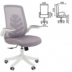 Кресло Chairman CH 565, откидные подлокотники, синхромеханизм, пластик белый, сетка/ткань, серое, 7146049