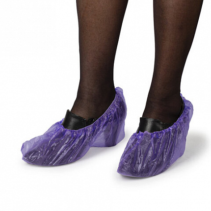 Бахилы MERIDIAN ПРОЧНЫЕ 3,8 г, фиолетовые, двойная резинка, КОМПЛЕКТ 100 штук (50 пар), 40х15 см, ПНД