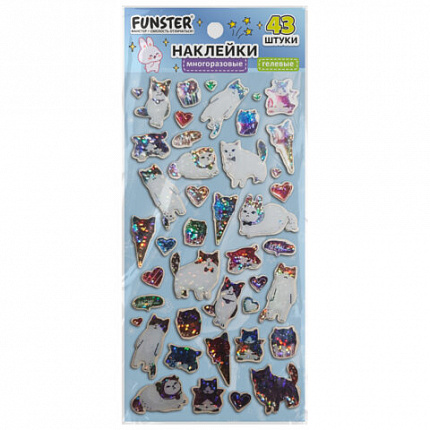 Наклейки гелевые "Любимые блестки", 17,5х9 см, ассорти 6 видов, FUNSTER (ФАНСТЕР), 666104