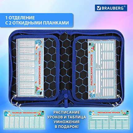 Пенал BRAUBERG, 1 отделение, 2 откидные планки, полиэстер, 21х14 см, "Горячий мяч", 273529