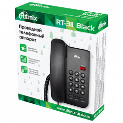 Телефон RITMIX RT-311 black, световая индикация звонка, тональный/импульсный режим, повтор, черный, 80002231