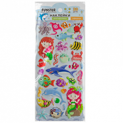 Наклейки зефирные "Животный мир", 19х9,5 см, ассорти 8 видов, FUNSTER (ФАНСТЕР), 666089