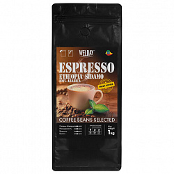 Кофе в зернах WELDAY (ВЭЛДЭЙ) "ESPRESSO ЭФИОПИЯ СИДАМО" 1 кг, арабика 100%, 624399