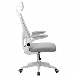 Кресло CROMEX (КРОМЕКС) "Dynamic CH-699", откидные подлокотники, пластик белый, сетка/ткань TW, серое, 533070