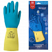 Перчатки латексно-неопреновые MANIPULA "Союз", КЩС-1, хлопчатобумажное напыление, размер 9-9,5, L (большой), синие/желтые, LN-F-05