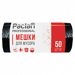 Мешки для мусора 60 л, черные, в рулоне 50 шт., ПНД, 6,2 мкм, 60х80 см, PACLAN "Professional", 402215