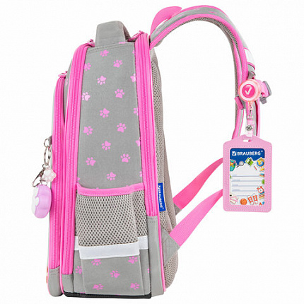 Ранец BRAUBERG QUADRO, 3 отделения, с брелком, Hi there, велюровая панель, 37х28х18 см, 273105