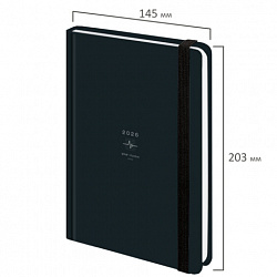 Ежедневник датированный 2026 с резинкой 145х203 мм, А5, BRAUBERG, твердый, "Пульс", 117341