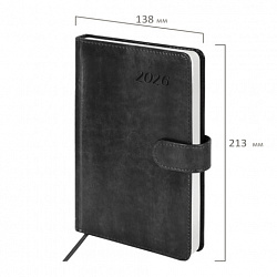 Ежедневник датированный 2026 А5 138x213 мм, BRAUBERG "Legend", под кожу, застежка, серый, 117068