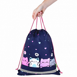 Мешок для обуви BRAUBERG KIDS, светоотражающая полоса, 46х36 см, "Четыре котика", 273437