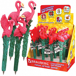 Ручка фигурная "ФЛАМИНГО", СИНЯЯ, 4 дизайна ассорти, линия письма 0,5 мм, дисплей, BRAUBERG, 142760