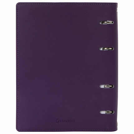 Тетрадь на кольцах А5 (180х220 мм), 120 листов, под кожу, клетка, BRAUBERG "Joy", фиолетовый/светло-фиолетовый, 129989