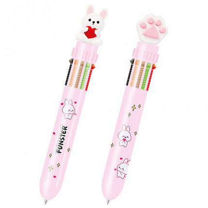 Ручка многоцветная с топпером шариковая автоматическая 10 ЦВЕТОВ FUNSTER "WOW", ассорти, пишущий узел 0,7 мм, линия письма 0,35 мм, 144382