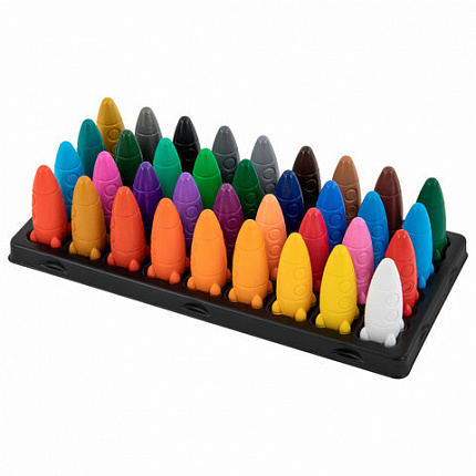 Восковые мелки фигурные BRAUBERG KIDS "РАКЕТА", НАБОР 36 цветов + НАКЛЕЙКИ В ПОДАРОК, 273084
