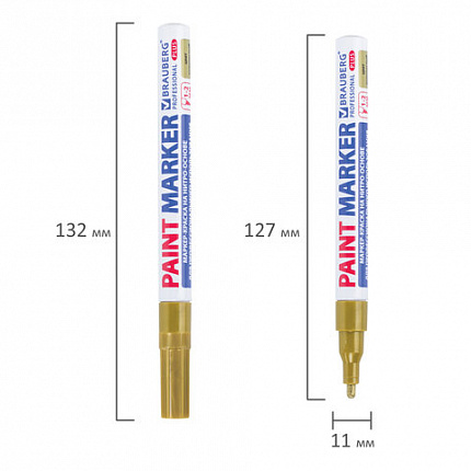 Маркер-краска лаковый (paint marker) 2 мм, ЗОЛОТОЙ, НИТРО-ОСНОВА, алюминиевый корпус, BRAUBERG PROFESSIONAL PLUS, 151443