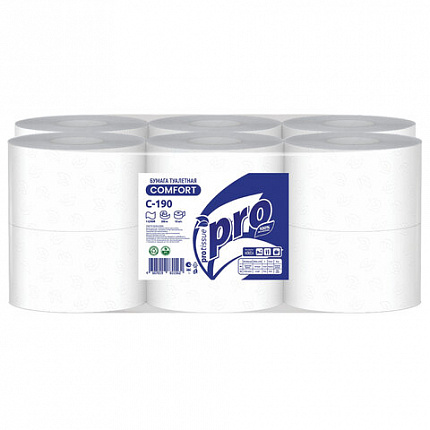 Бумага туалетная 200 метров, PROtissue (T2) COMFORT, 1-слойная, белая, КОМПЛЕКТ 12 рулонов, С190