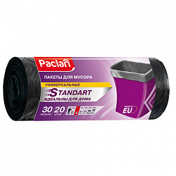 Мешки для мусора 30 л, черные, в рулоне 20 шт., ПНД, 7,3 мкм, 50х60 см, PACLAN "Standart", 403211