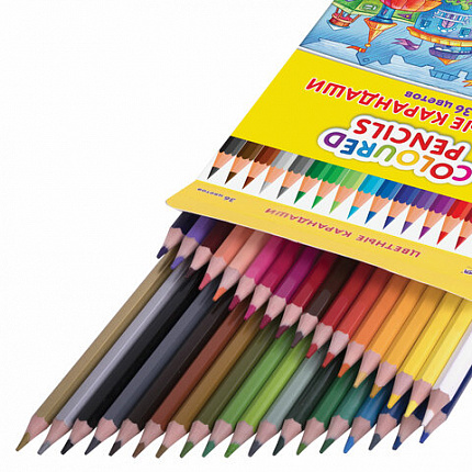 Карандаши цветные ЮНЛАНДИЯ "ДОМИКИ", 36 цветов, пластиковые, классические, грифель мягкий 3 мм, 181839