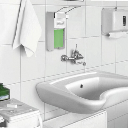 Дозатор локтевой для жидкого мыла и геля-антисептика, с еврофлаконом 1 л, LAIMA, металлический, 605706