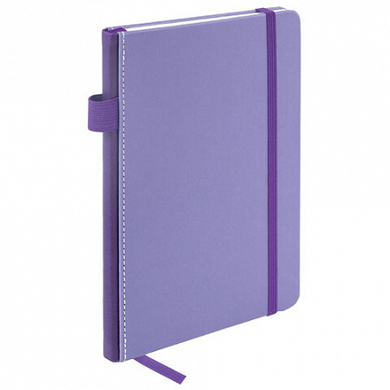 Блокнот А5 135x212мм BRAUBERG "Soft touch" под кожу, резинка, держатель, 80л клетка, сиреневый, 117150