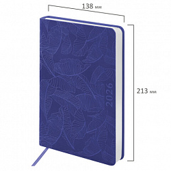 Ежедневник датированный 2026 А5 138x213 мм, BRAUBERG "Foliage", под кожу, гибкий, сиреневый, 117131
