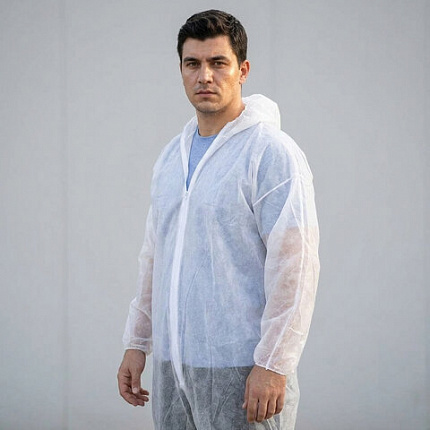 Комбинезон одноразовый с капюшоном, резинка на талии, Каспер 30г/м2, 52-54 XL, с РУ, САНАТОК, 631711