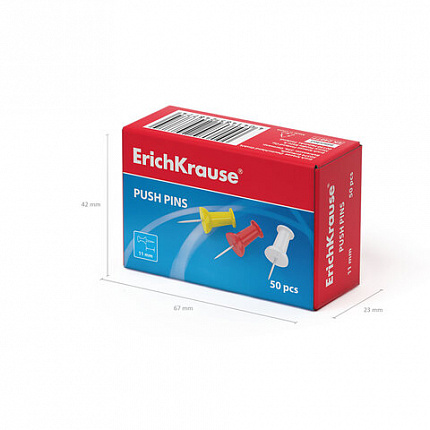 Силовые кнопки-гвоздики ERICH KRAUSE "Classic", 50 штук, ассорти, в картонной коробке, 24877