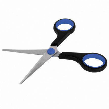 Ножницы BRAUBERG "Soft Grip", 140 мм, черно-синие, резиновые вставки, 3-сторонняя заточка, 230760