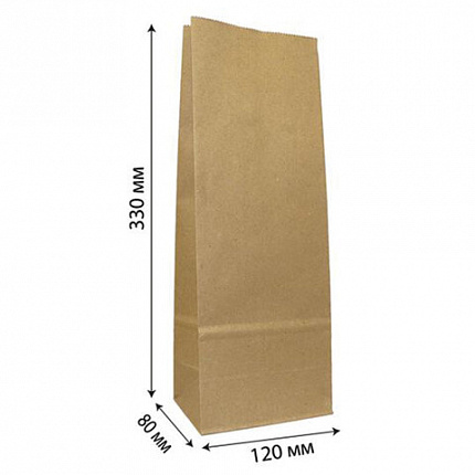 Крафт-пакет бумажный под бутылку, 12х8х33 см, плотность 90 г/м2