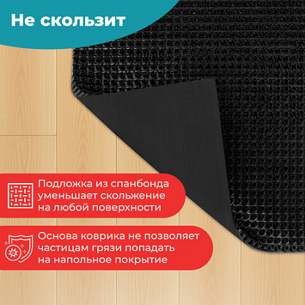Коврик придверный 60х90 см, ЧЕРНЫЙ пластиковый грязезащитный, толщина 10 мм, "ТРАВКА", PRIMILA (ПРИМИЛА), 701066