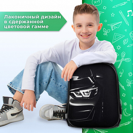 Ранец BRAUBERG KIDS START, 1 отделение, 2 кармана, "Темная машина", 35х26х13 см, 273151