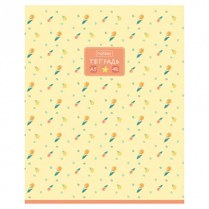 Тетрадь А5 48 л., HATBER, скоба, клетка, обложка картон, тиснение, Цветочный орнамент (микс), 092867, 48Т5тВ1