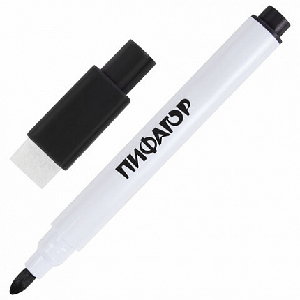 Маркеры стираемые 2 мм на магните со стирателем для белой доски НАБОР 12 ЦВЕТОВ, ПИФАГОР, 152564