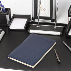 Ежедневник датированный 2026 БОЛЬШОЙ ФОРМАТ 210х297 мм, А4, BRAUBERG "Imperial", под кожу, синий, 117247