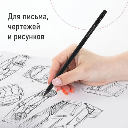 Карандаши чернографитные BRAUBERG НАБОР 6 шт., "Black Jack", НВ, с резинкой, черные, дерево, заточенные, 180608