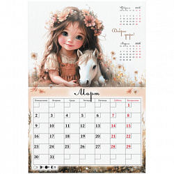 Календарь-планер настенный перекидной на 2026 г., BRAUBERG, 12 листов, 29,5х21,3 см, "Sweet pony", 116948